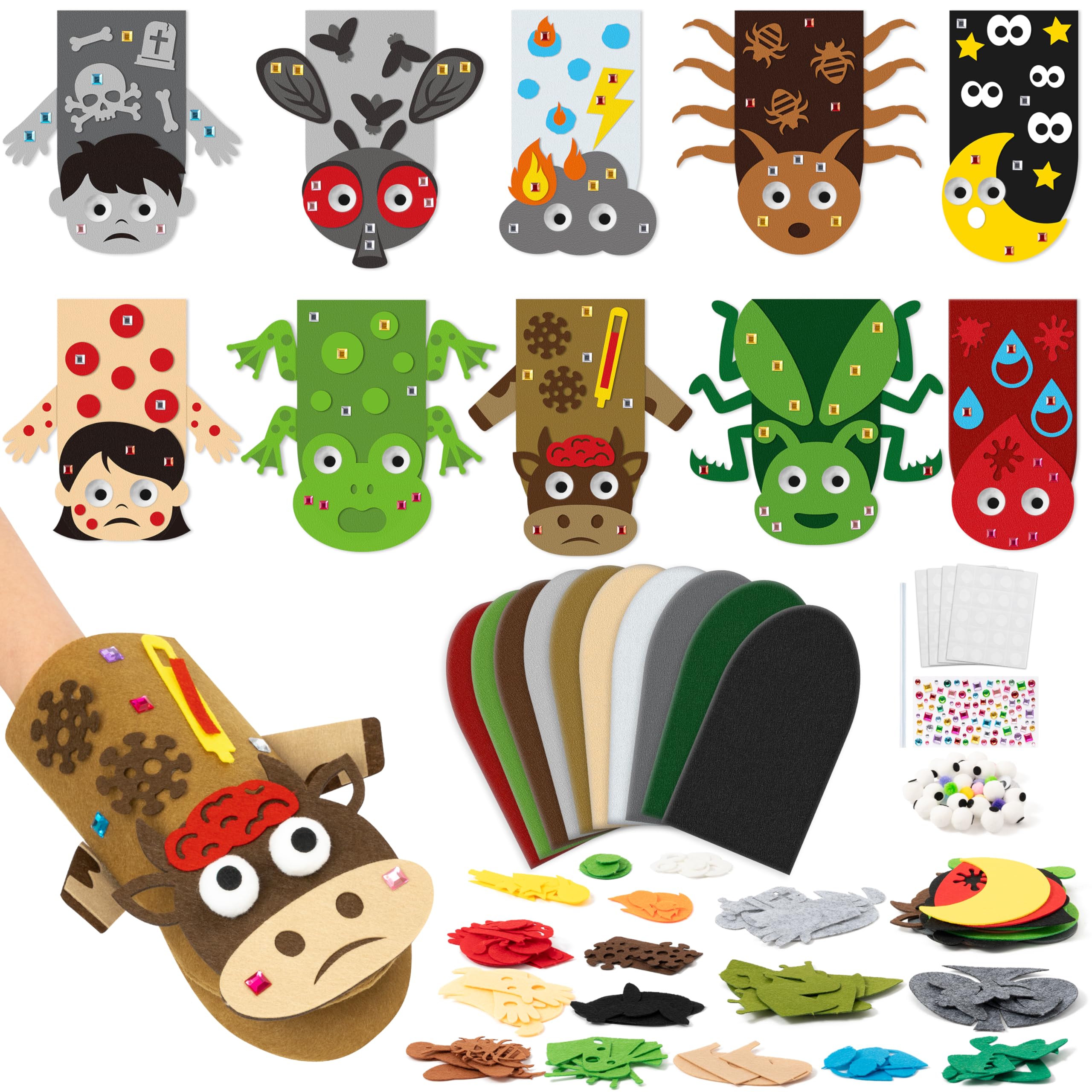 WATINC Hand Puppet Making Kit, 10pcs Plagues Felt Sock Puppet Toys