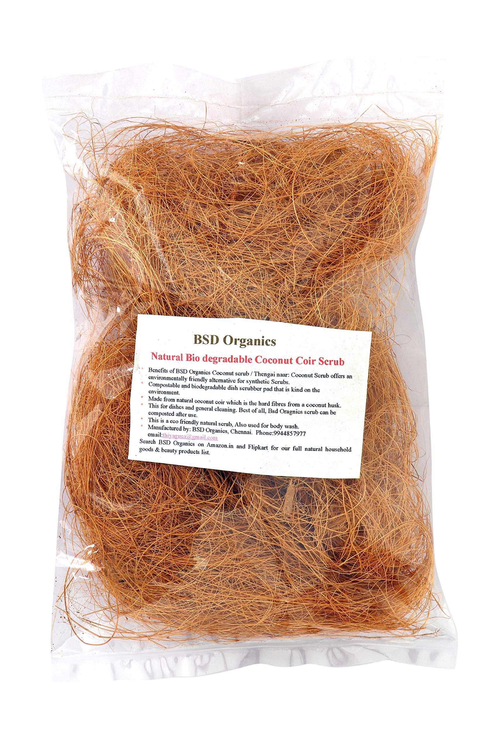 BSD Organics Natural Bio degradable Coconut Coir Scrub/Nariyal Scrub/Thengai naar for Dishes, General Cleaning, Bathing and More - 400 Grams-image-45