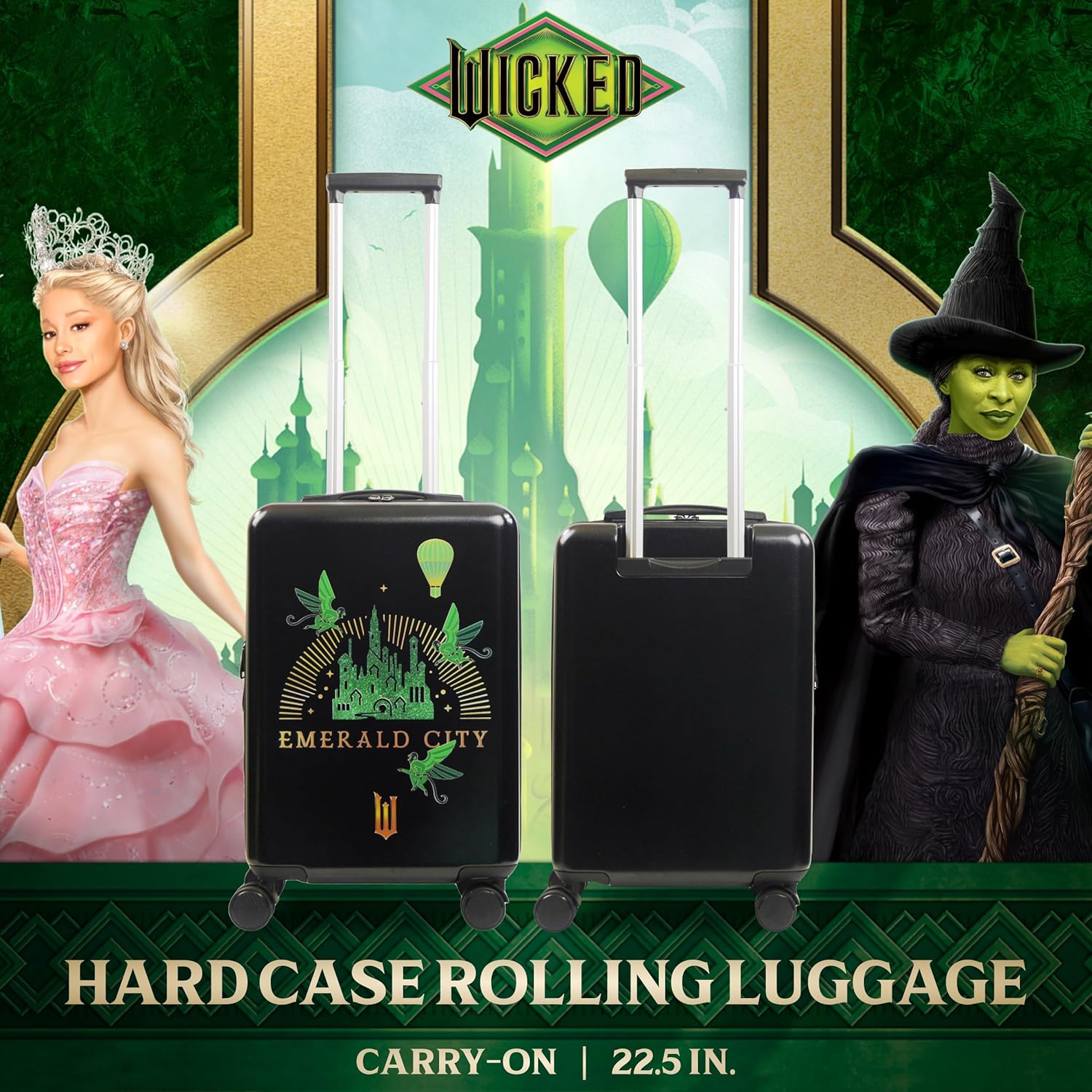 FUL Wicked 22.5 Inch Carry-On Luggage, Hardshell Rolling Suitcase with Spinner Wheels, Black