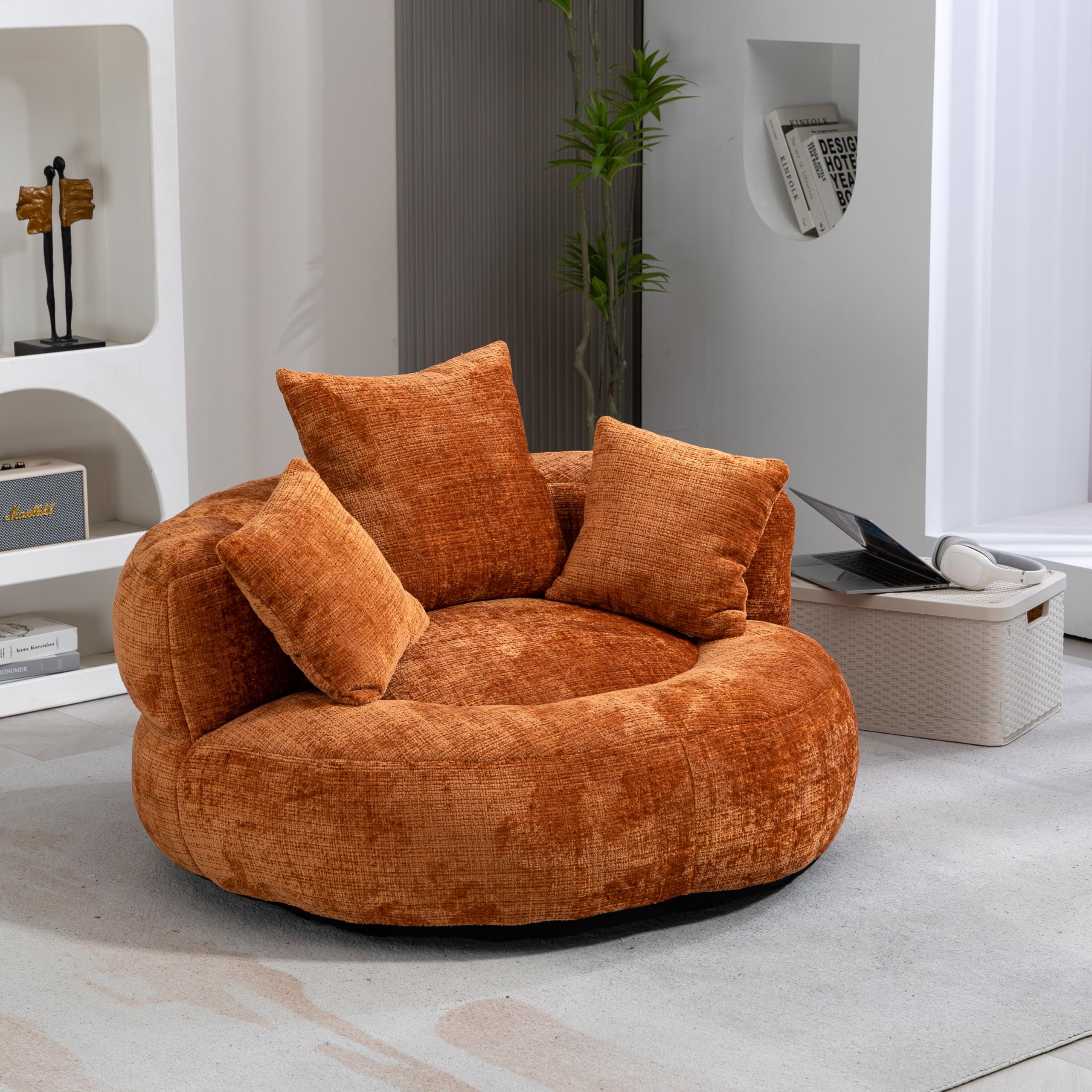 Sofá Lazy Sofa SUKY Cómodo Sillón de Respaldo Alto con TRES Cojines, para Interiores y Exteriores, Sofá Individual para Gaming, Dormitorio, Oficina, 108 x 108 x 52 cm (Chenille Naranja)
