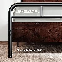 Vista 5 de SHA CERLIN Base de cama tamaño King con cabecera y pie de cama de madera, estructura de metal con esquinas redondeadas, listones de servicio pesado