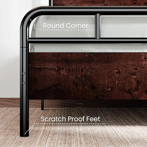 Miniatura 5 de SHA CERLIN Base de cama tamaño King con cabecera y pie de cama de madera, estructura de metal con esquinas redondeadas, listones de servicio pesado