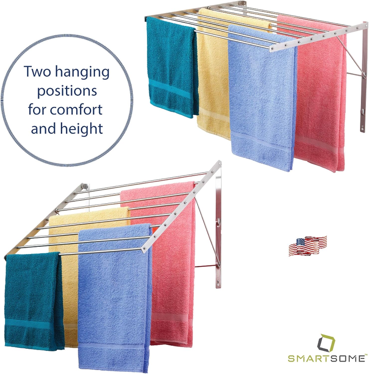 Smartsome Wall Mounted Clothes Airer 30 Wide 20ft Capacity 8 Smooth Round Stainless Steel Rods 60lb Capacity Fully Assembled Compact Sturdy Space Saving Design Smartsome Wall Mounted Clothes Airer 30 Wide 20ft Capacity 8 Smooth Round Stainless Steel Rods 60lb Capacity Fully Assembled Compact Sturdy Space Saving Design