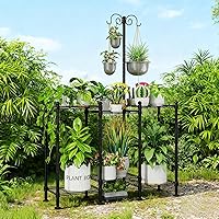 Vista 8 de Plant Stand Indoor Outdoor, Heavy Duty Metal Waterproof 6 Tiered Plant Shelf for Multiple Flower Planter Holder Rack, Black - C6