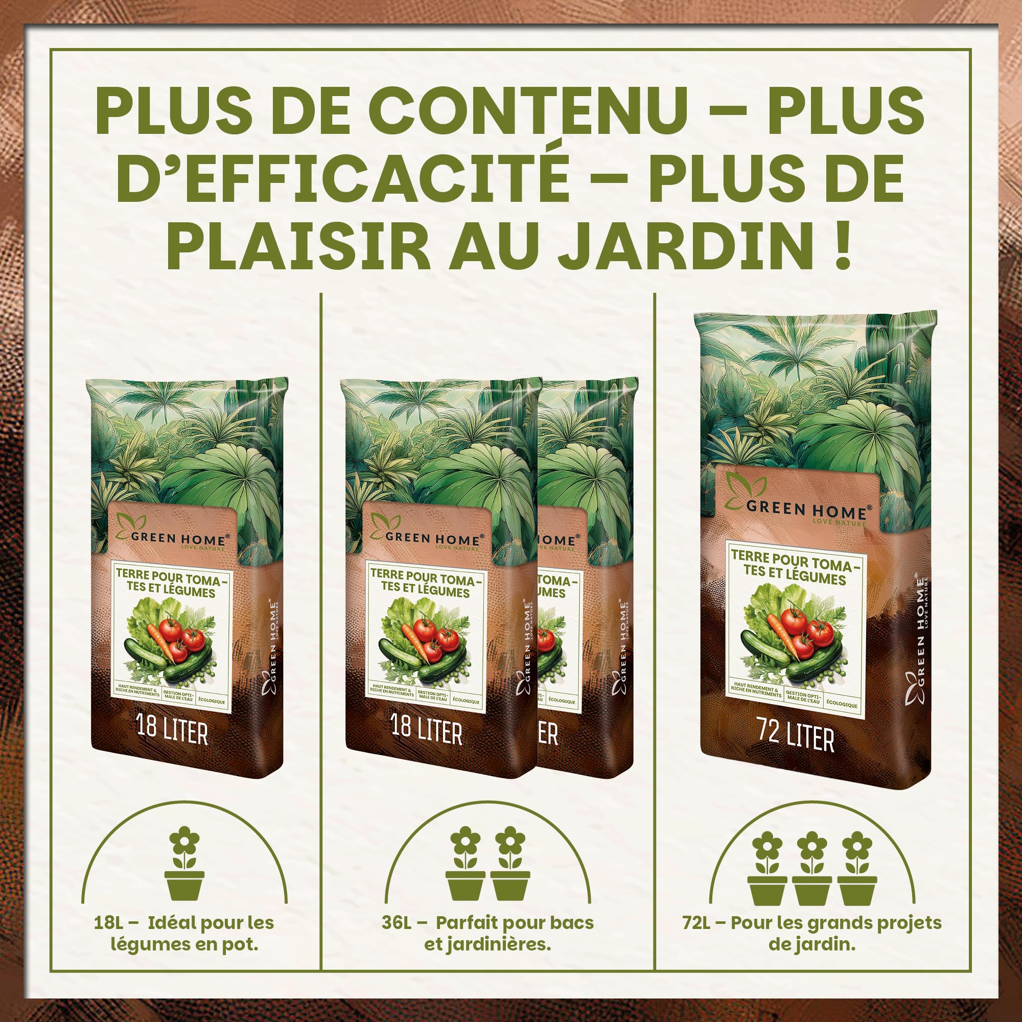 Green Home Terreau Tomates & Potager 72L – terreau-Potager enrichi pour tomates, poivrons, concombres et courgettes – substrat prêt à l’Emploi pour bac surélevé, jardinière ou Pot