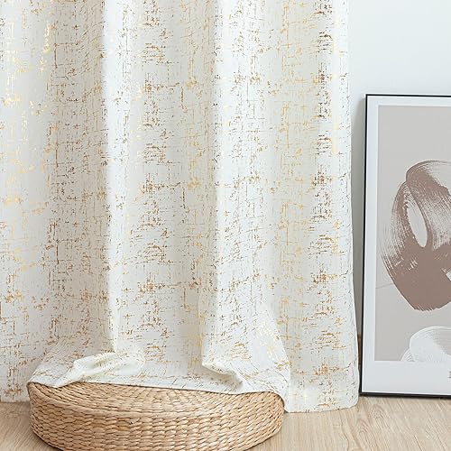 Miniatura 5 de Taisier Home Cortinas texturizadas de lino con estampado de lámina dorada, diseño de puntos geométricos para guardería, habitación de juguetes,