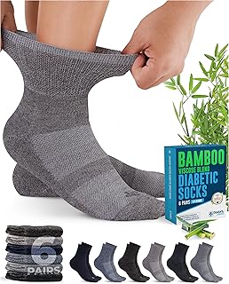 Doctor's Select Bamboo Viscose Diabetic Socks for Women & Men - 6 Pairs, Viscose Bamboo Socks Woman, Non Binding, Wide Top