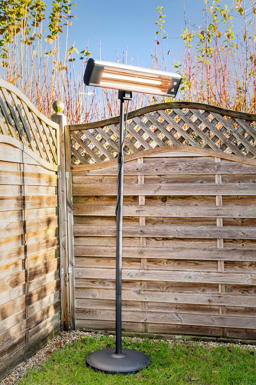 Heater on stand in an outdoor setting