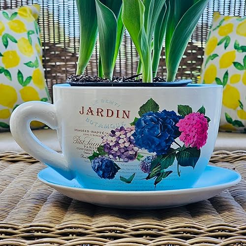 Miniatura 7 de hadaaya Maceta redonda de cerámica con diseño floral de amapola naranja de 7.5 pulgadas con platillo para plantas de interior flores y centros de