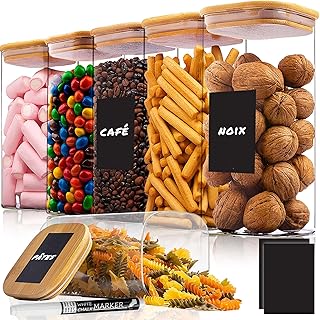 Deco haus® Bocaux de Conservation 6 pcs avec Couvercles + Étiquettes [HERMÉTIQUES] - Pour Céréales, Cornflakes, Spaghetti - Boîtes en Verre - Boîte Rangement Cuisine - Bocaux de Stockage 6x1600ml