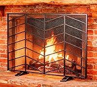 Fire Beauty Black Single Panel Wrought Iron Mesh Chevron Fireplace Screen - Rustic Spark Guard for Safe Living Room Decor
