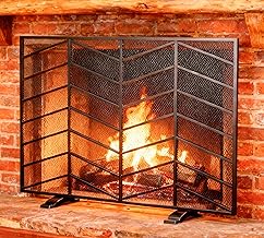 Fire Beauty Single Panel Handcrafted Wrought Iron Mesh Chevron Fireplace Screen, Fire Spark Guard for Living Room, Bedroom Decor(Black)