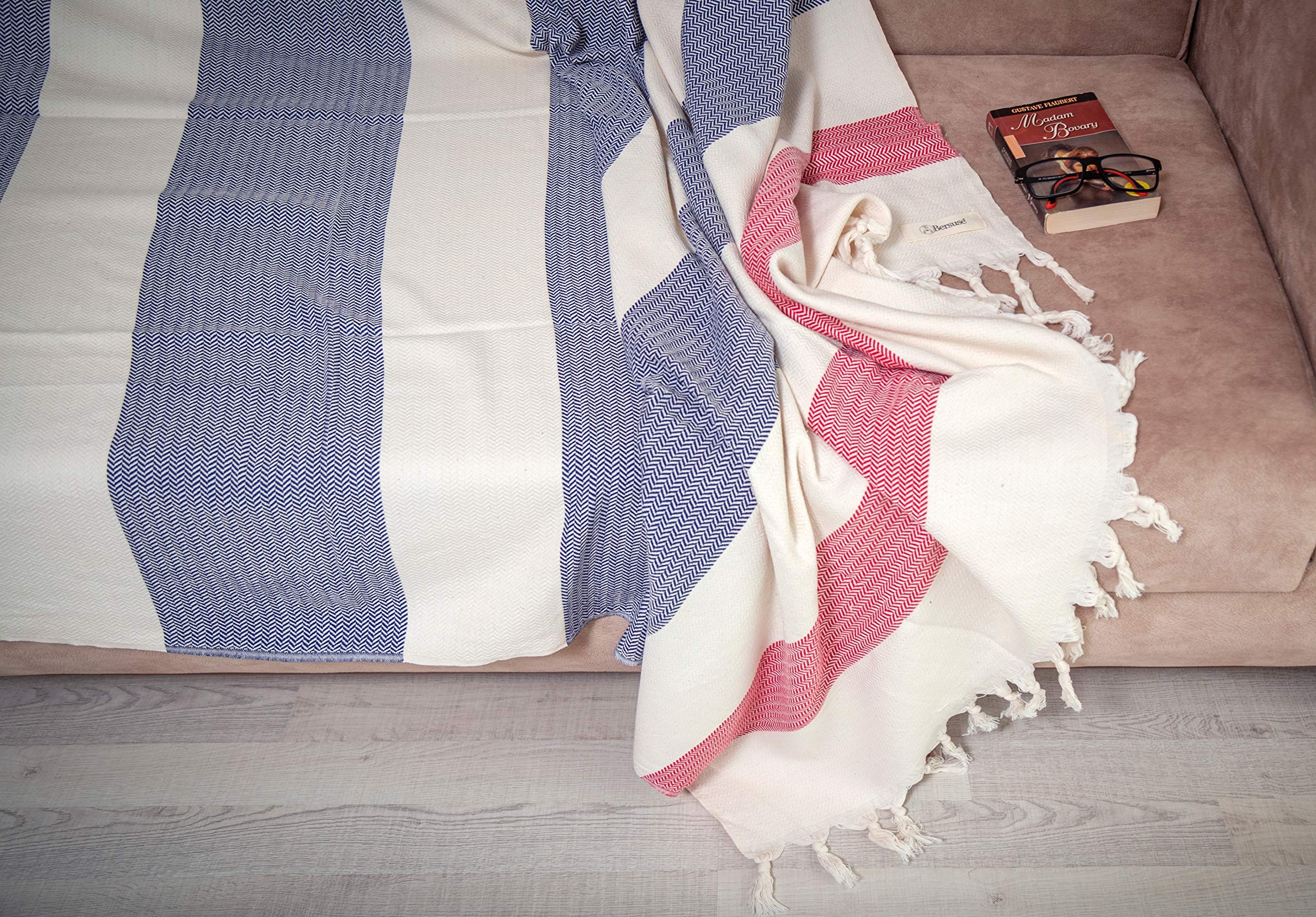 Bersuse Extra Large Turkish Cotton Throw Blanket – 60x90 Inches, Diamond Pattern (White)