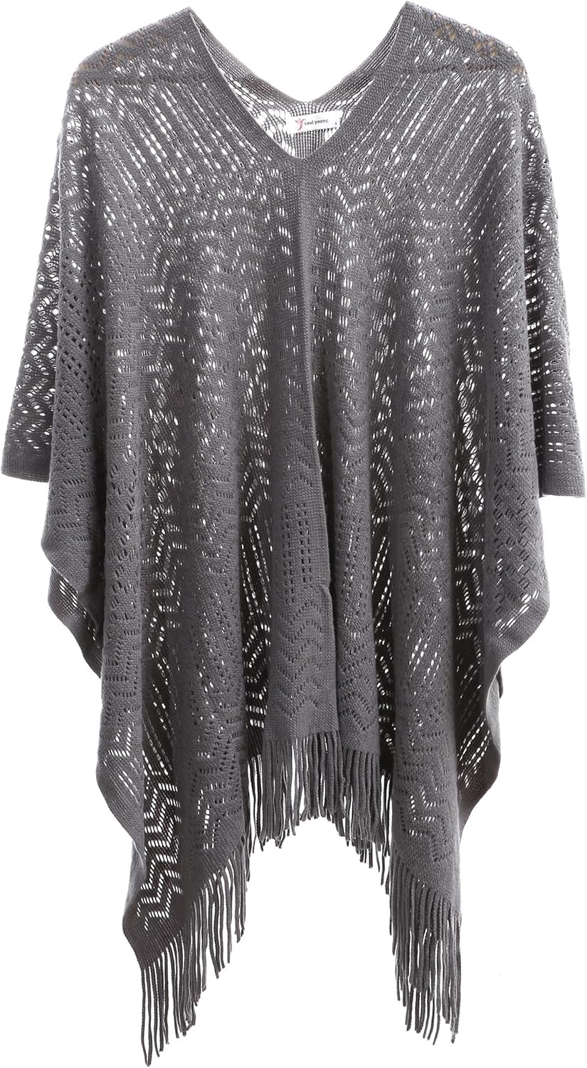 Soul Young Knitted Poncho Sweater for Women Ladies Pullover Wraps Cozy Topper shawl Cape - Image 3