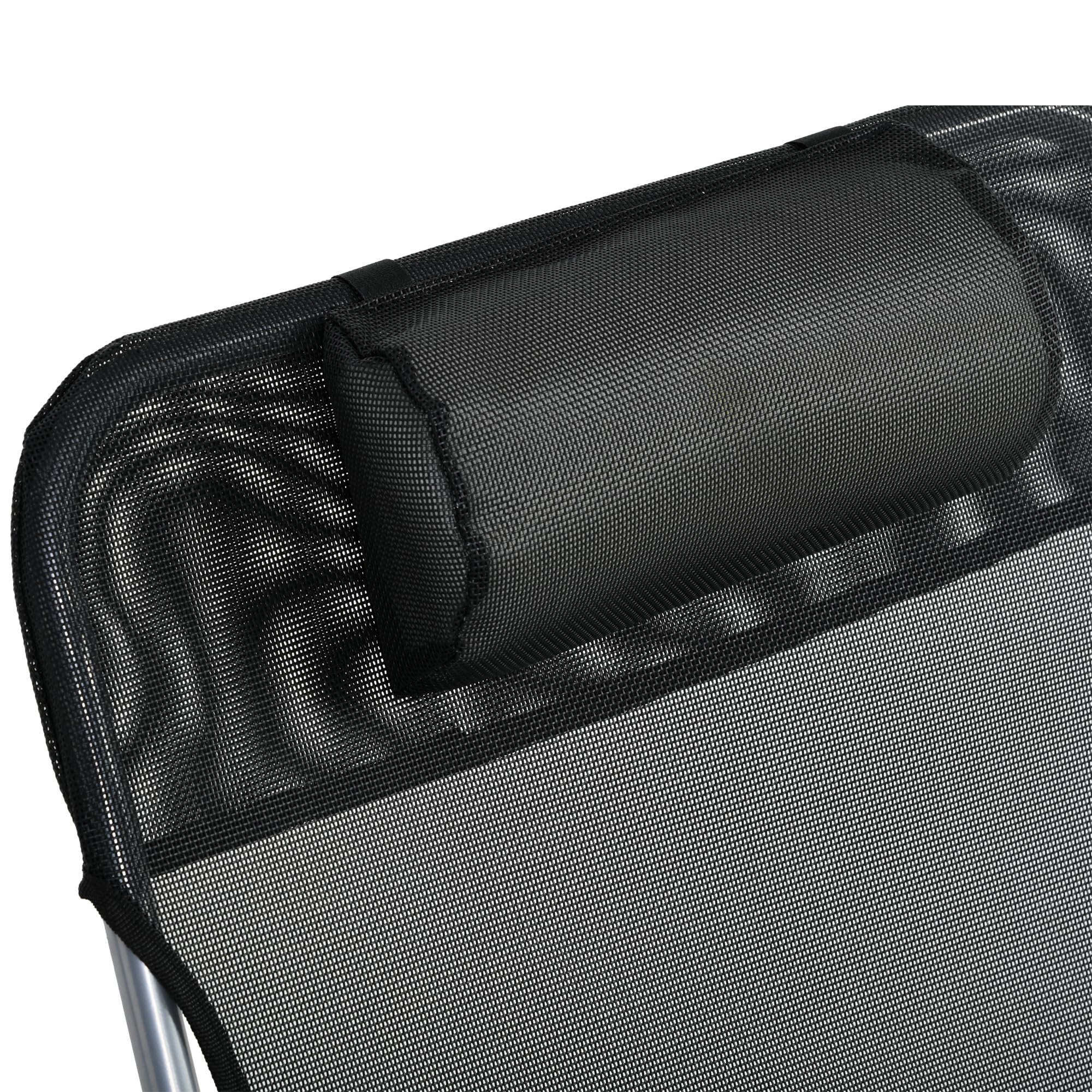 Outsunny Bain de Soleil Transat de Plage Pliable 182L x 56l x 28H cm Noir | Chaise Longue Extérieur, Oreiller, Dossier Réglable 5 Niveaux, pour Jardin