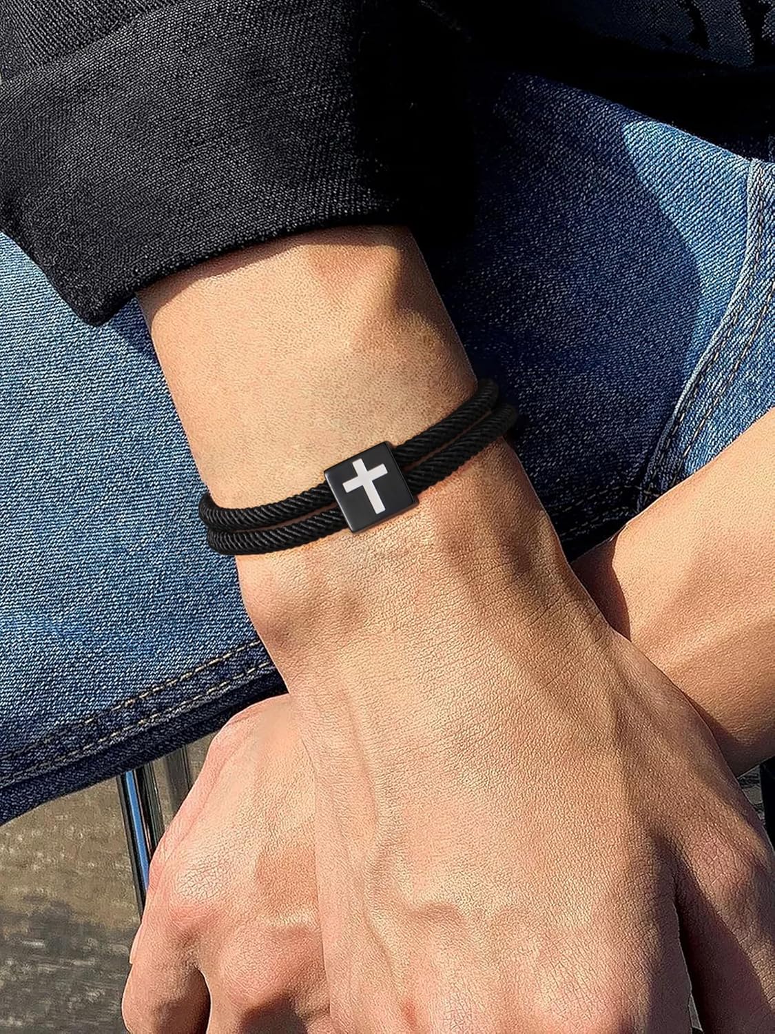 Christmas Gifts for Men, Cross Bracelet for Men Stocking Stuffers for Teens Baptism Christian Bracelet Handmade Braided Rope Jewelry Confirmation Catholic Religious Easter Baskt - Image 3