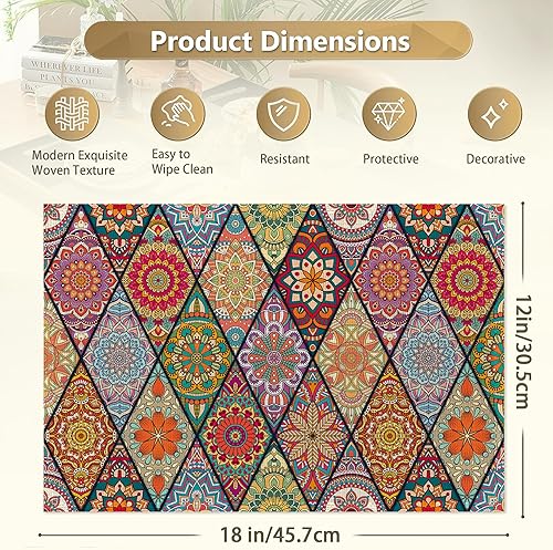 Miniatura 3 de Juego de 6 manteles individuales bohemios lavables y coloridos antideslizantes, resistentes al calor, de 12 x 18 pulgadas de grosor, manteles