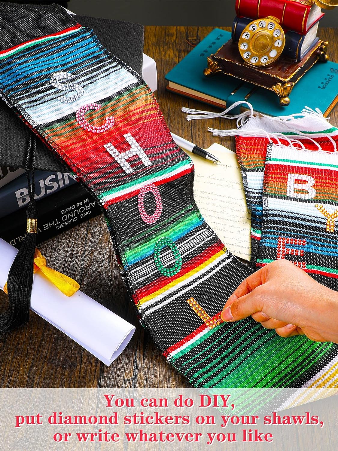 SATINIOR Mexican Graduation Stole 2026 Serape Stole Colorful Latino Serape Sash Scarf for Women Men, 84.6 x 5 Inches