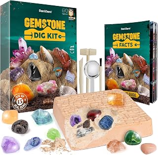 Dan & Darci Mega Gem Dig Kit - Dig up 15 Real Gemstones - Great Science kit, Gemology, Mining Gift for Kids, Boys Girls - Rocks, Minerals, Excavation Toys