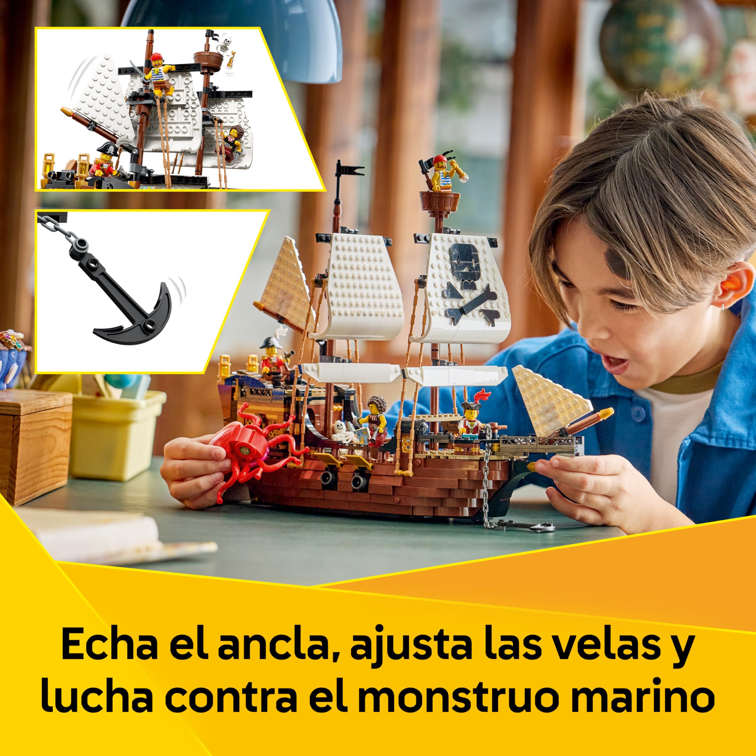 LEGO Creator 3 en 1 Barco Pirata Clásico de Juguete – Maqueta Transformable en Castillo o 2 Barcos Gemelos – Decoración para la Habitación – Regalo de Cumpleaños para Niños y Niñas de 9+ Años – 31387