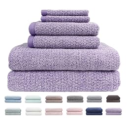 Everplush Diamond Jacquard 6 Pieces Bath Towel Set, Luxury Super Soft Oversized Towels, Highly Absorbent Diamond Jacquard Quick Dry Bath Towel for Lavender Towels Bathroom Sets