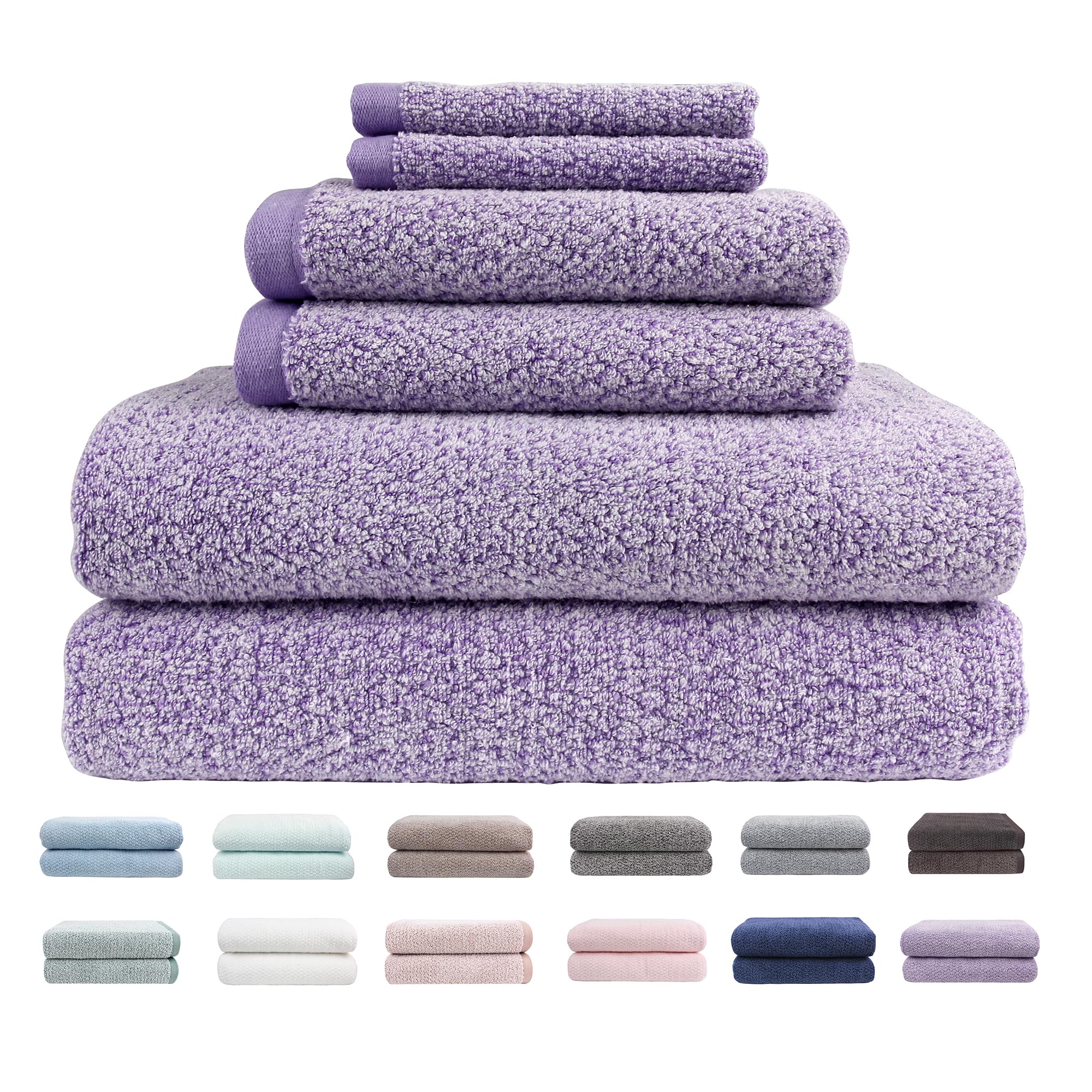 Everplush Diamond Jacquard 6 Pieces Bath Towel Set, Luxury Super Soft Oversized Towels, Highly Absorbent Diamond Jacquard Quick Dry Bath Towel for