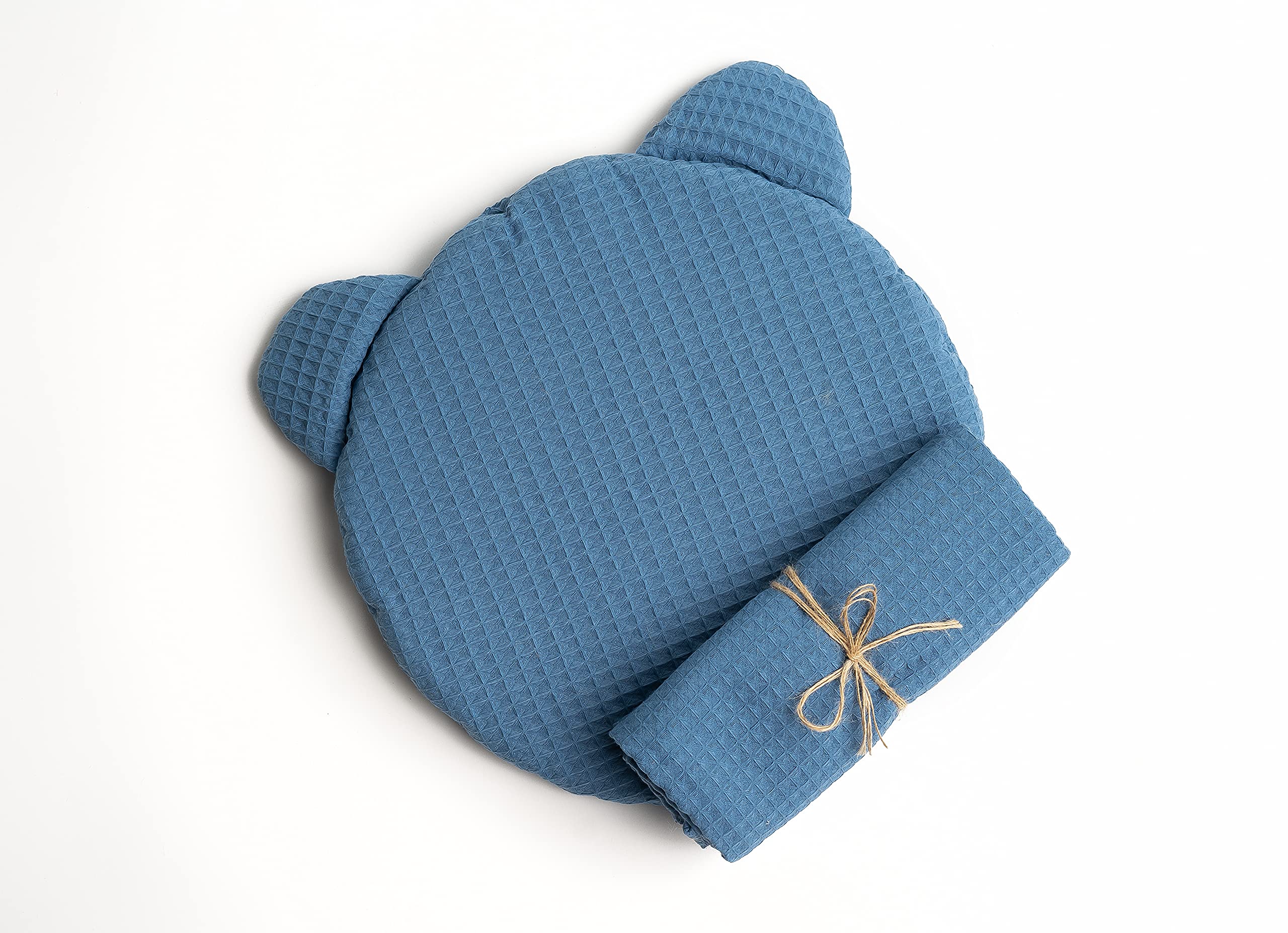 Couverture en coton pour bébé bleu avec oreiller ours peluche pour lit et berceau