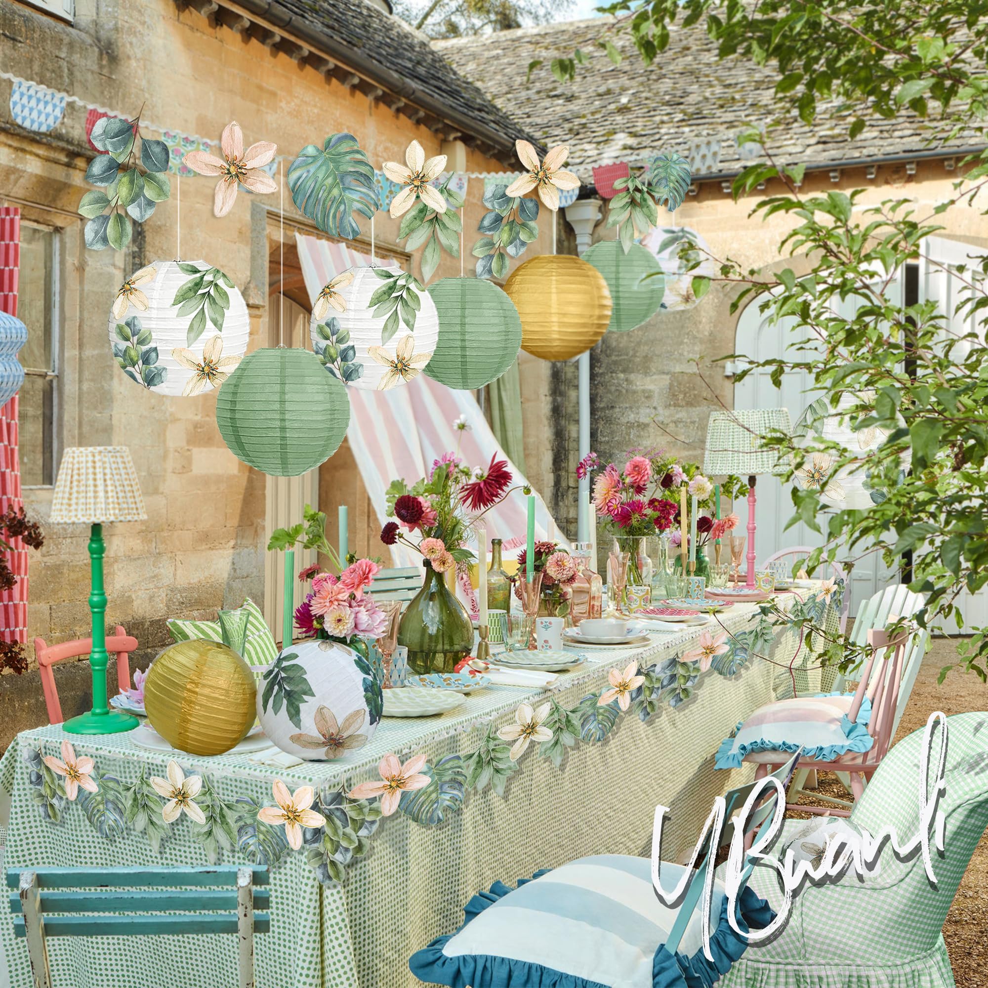 Lot de 13 lanternes en papier pour décoration de fête de jardin, communion, cérémonie de jeunesse, eucalyptus, baby shower, où la nature rencontre la décoration
