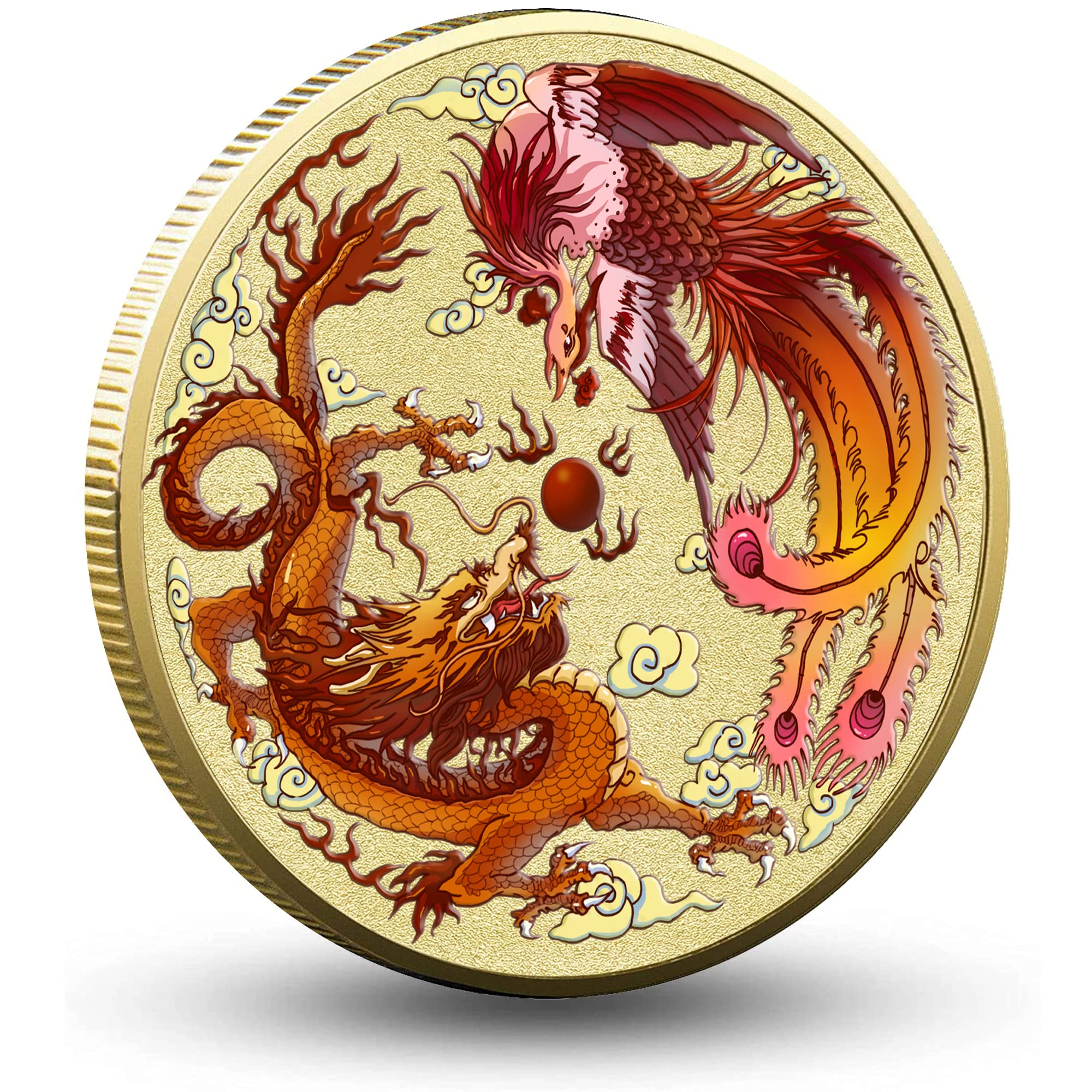 Gimilang Colorful Chinese Dragon and Phoenix Lucky Coin - Lottery Ticket Scratching - Attract Good Fortune - Good Luck Challenge Coin
