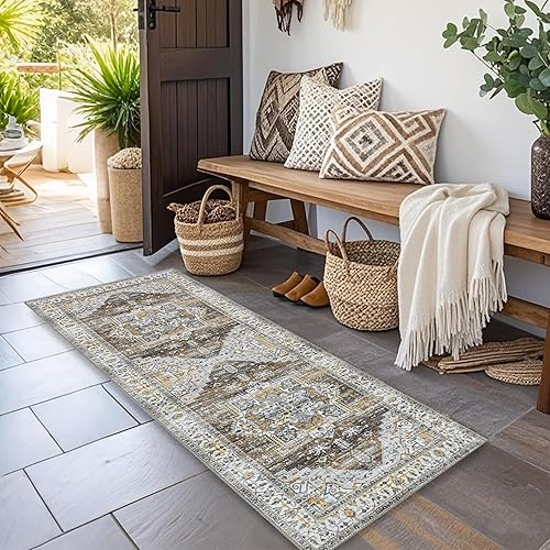 Alfombra de pasillo de 2 x 6 pies, lavable para pasillo, cocina, suave, antideslizante, resistente a las manchas, alfombra bohemia vintage para
