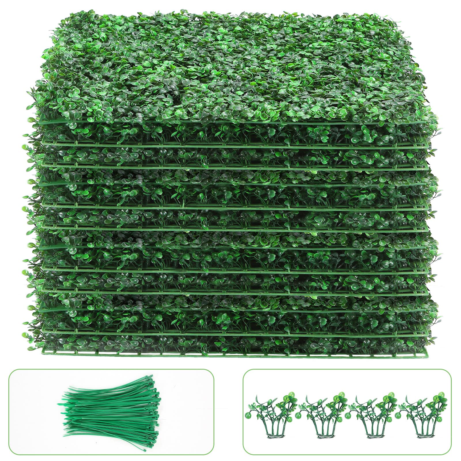 Brightdeco 48pcs 10" X 10" Artificial Boxwood Panels Grass Backdrop Greenery Wall Topiary Hedge Plant Privacy Hedge Screen UV Protected for Outdoor Indoor Garden Backyard Fence Decor (12pcs 20" X 20")