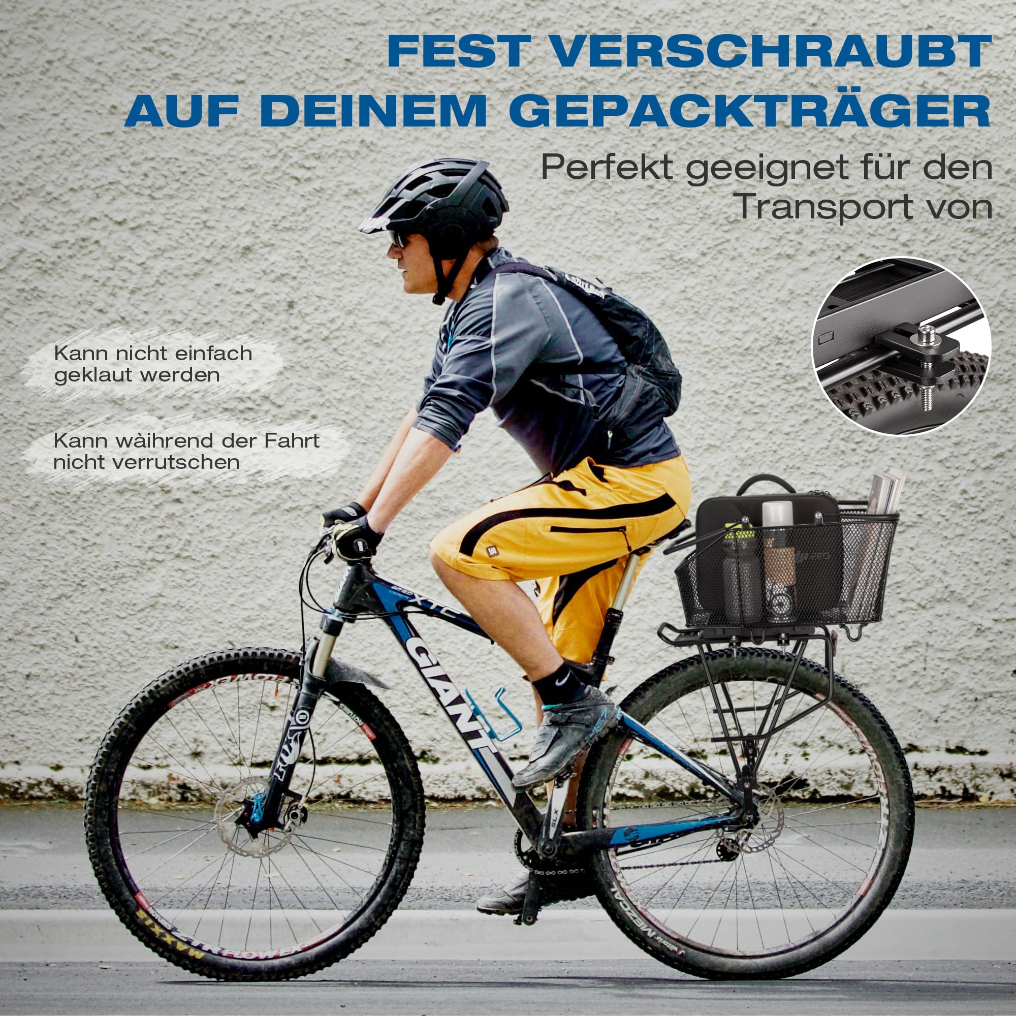 GEWAGE Fahrradkorb hinten, Großer Gepäckträger Korb abnehmbar, mit exklusivem Schnellverschluss, Robustes Metallnetz, bis 20 kg