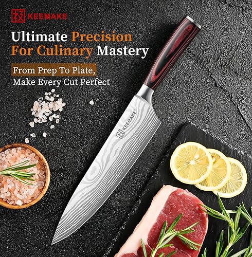 Miniatura 7 de KEEMAKE Cuchillo de chef de 8 pulgadas, cuchillo de cocina ultra afilado 1.4116 con hoja de acero inoxidable de alto carbono, mango ergonómico,