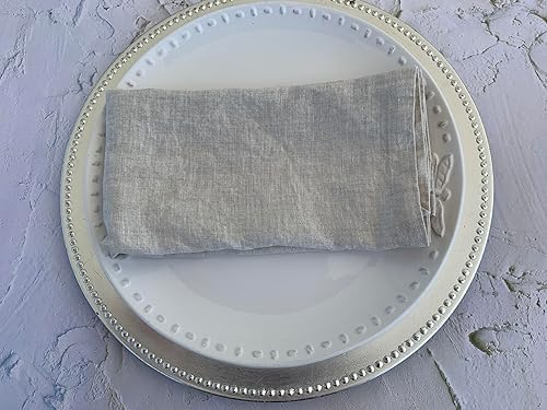 Miniatura 8 de Servilletas de lino 100% lino francés, servilletas de tela de lino puro lavado a la piedra, tamaño 18 x 18 pulgadas, juego de 4 unidades (avena