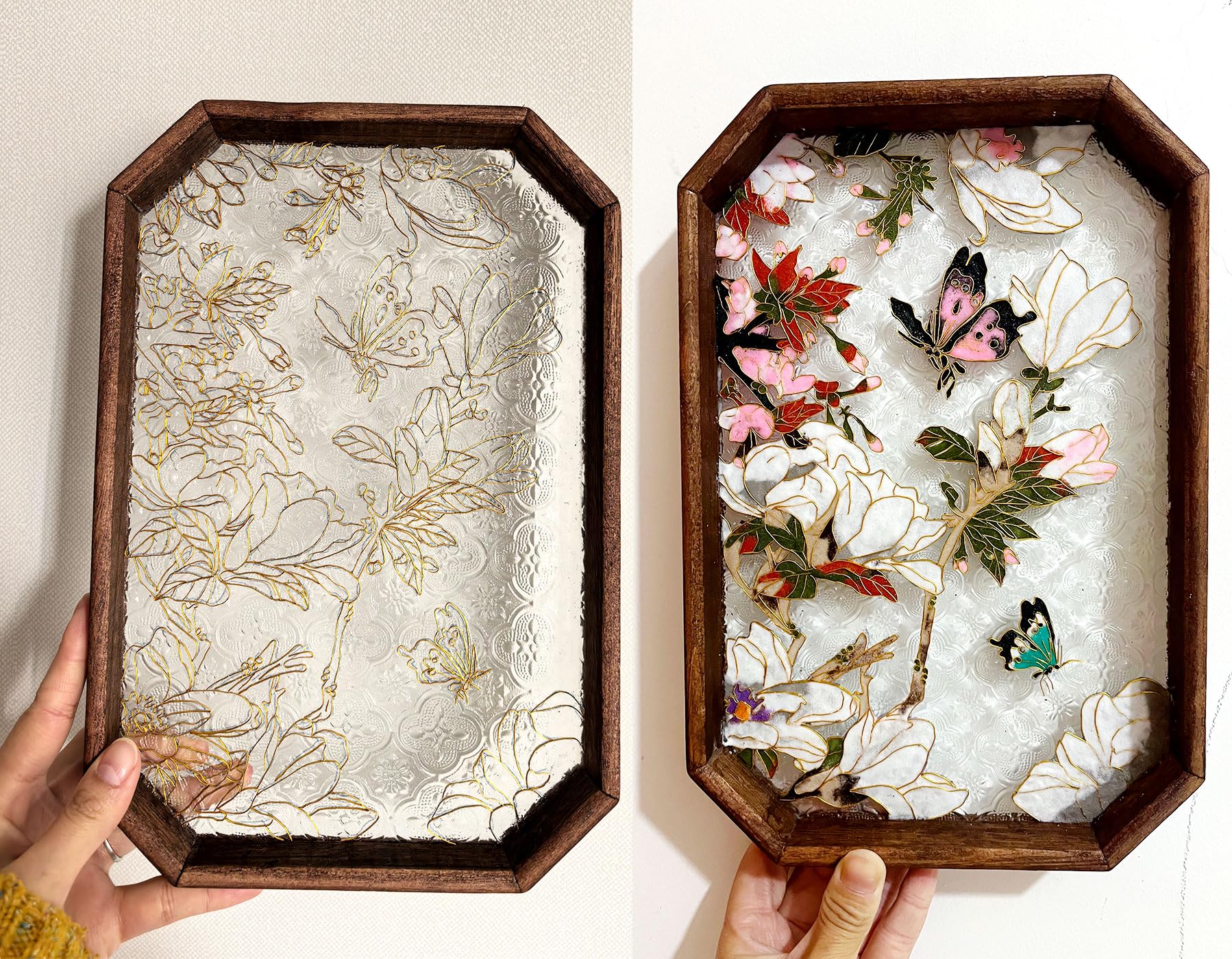 Kit de peinture émaillée cloisonnée motif papillons et fleurs plateau en verre émaillé décoration d'intérieur patrimoine culturel immatériel chinois