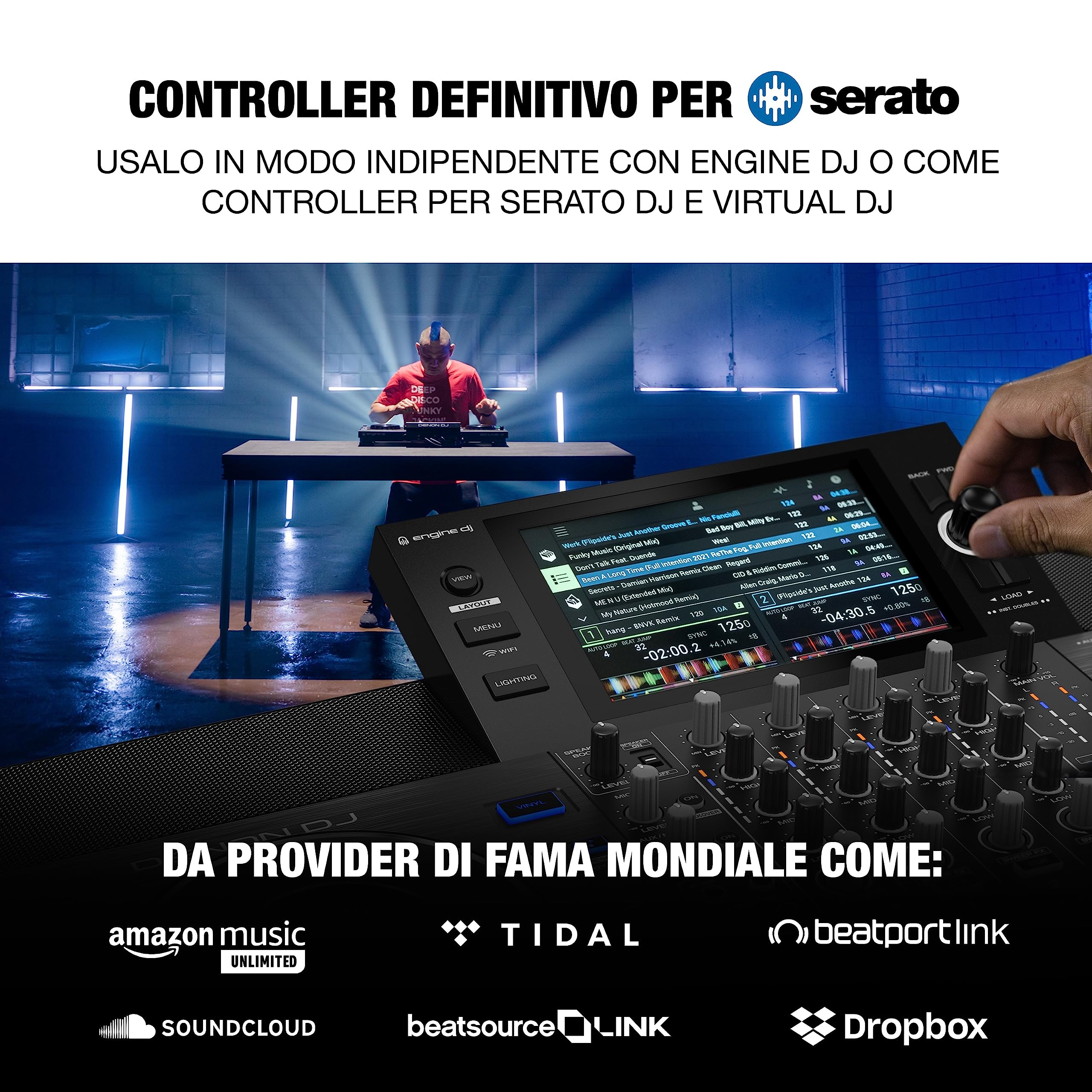 Denon DJ SC LIVE 4 + 2x Alto Professional TS410 - Console DJ, mixer DJ a 4 canali, streaming, Wi-Fi, casse + 2x Cassa Attiva PA Amplificata da 2000 W 10" con mixer a 3 canali, Bluetooth, DSP