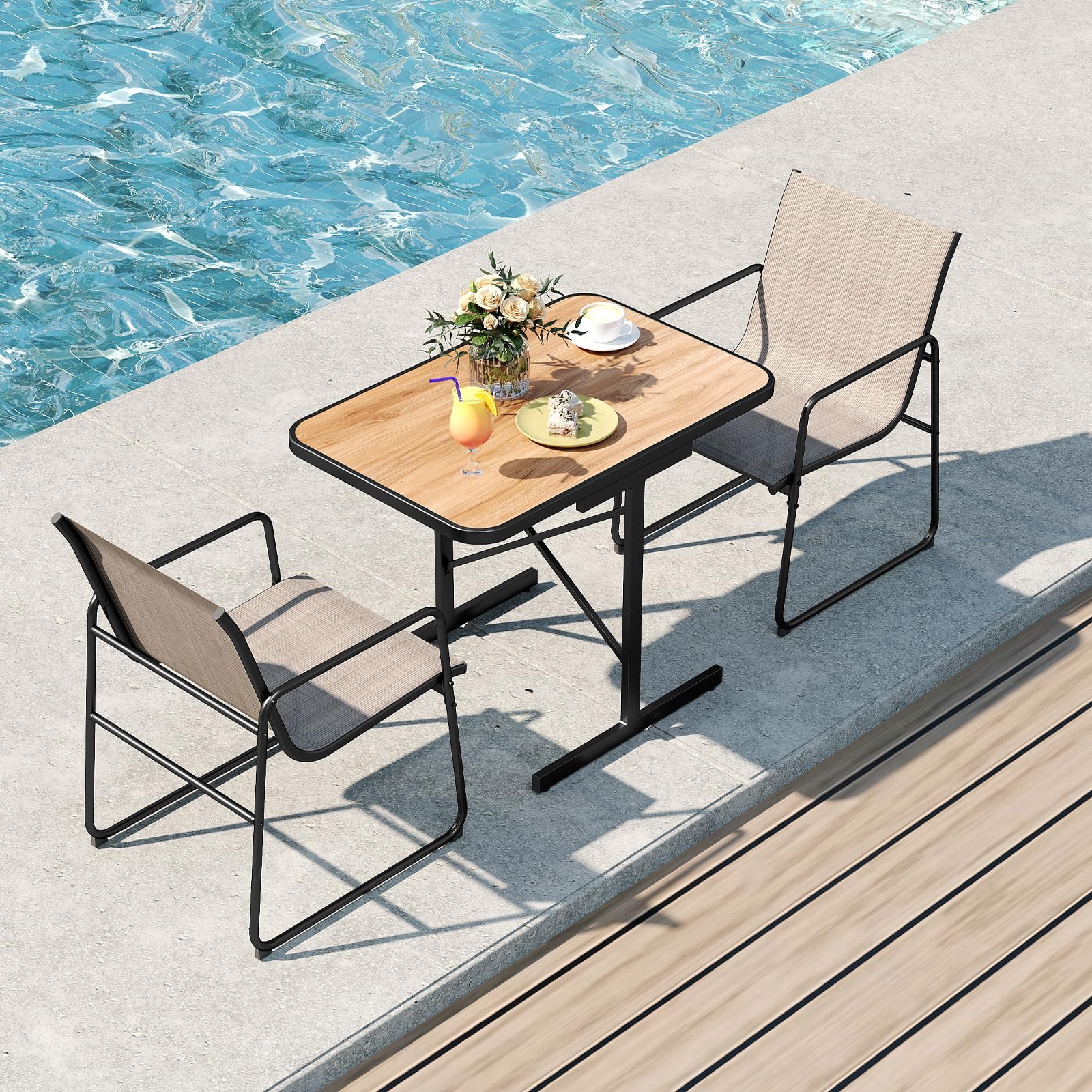 KOMFOTTEU Set di Mobile da Giardino in 3 Pezzi, Set Tavolo e 2 Sedie da Balcone in Tessuto Textilene, Set da Bistrò per Patio, Veranda, Bordo di Piscina, per 2 Persone, Grigio