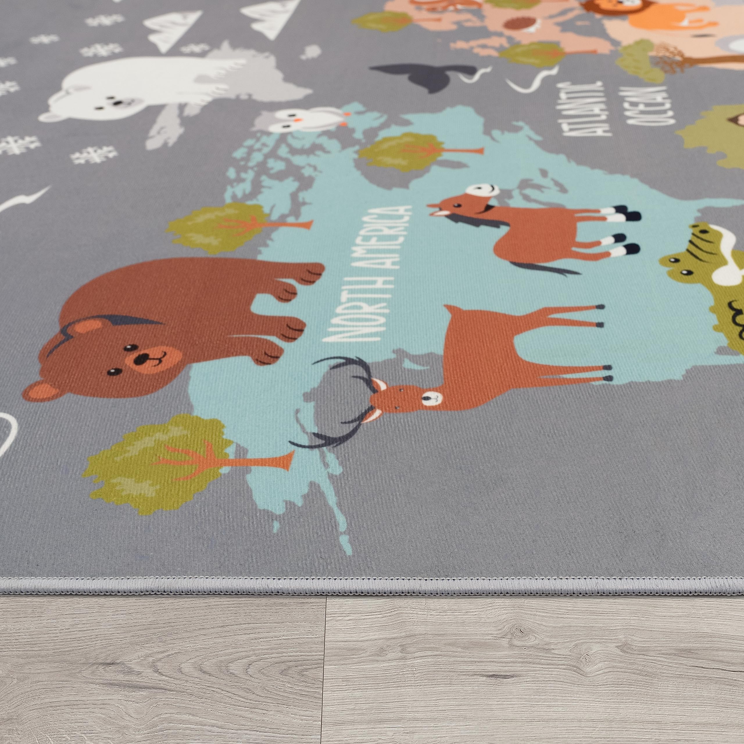 Paco Home Alfombra De Habitacion Bebe Infantil Niña Niño De Juego Motivo Animal Antideslizante Moderna Gris Azul Marron, tamaño:160x220 cm
