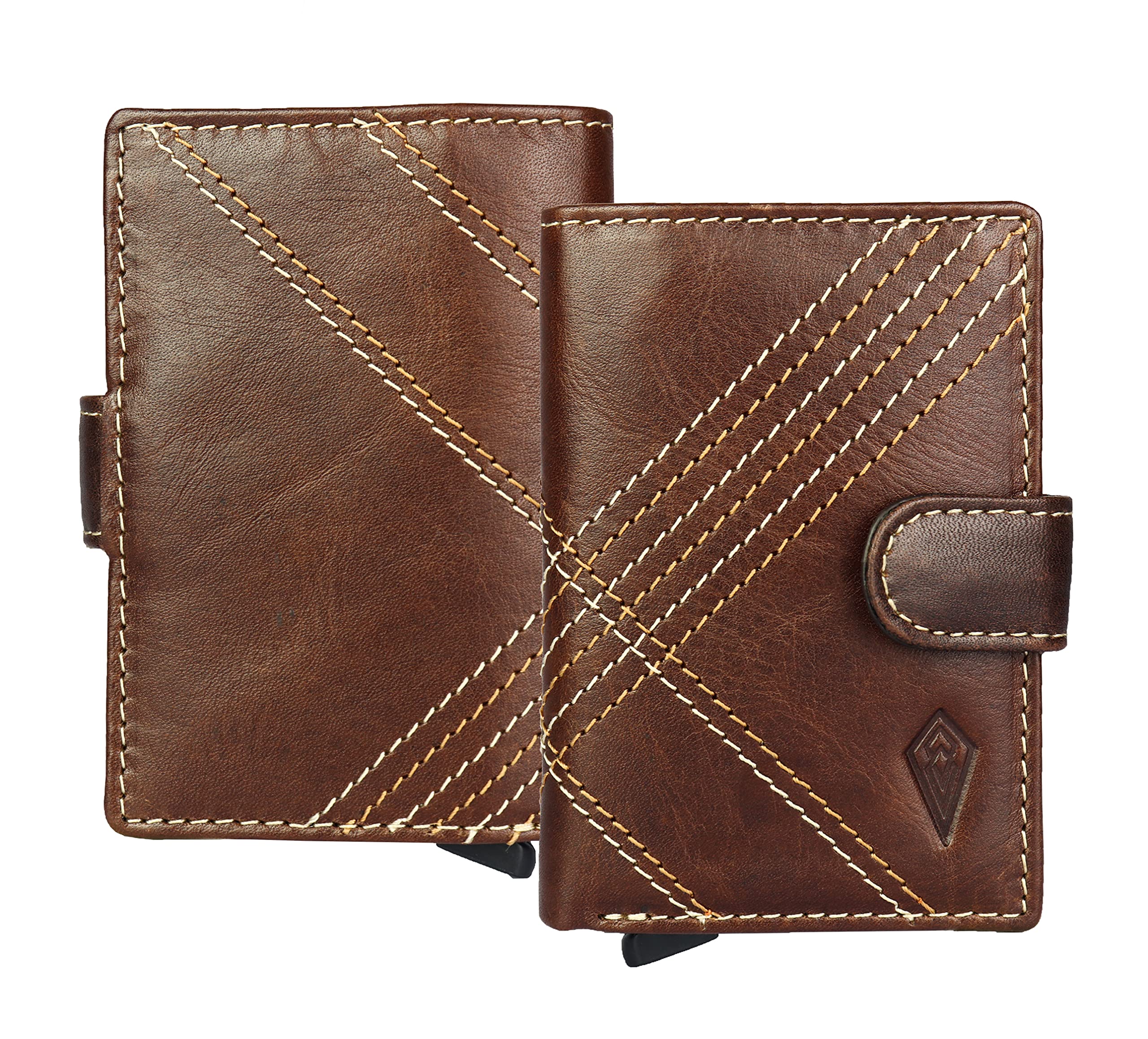 IMPERIOUS - THE ROYAL WAYMen's and Women's Leather Debit Credit RFID Blocking Card Holder Wallet (Olive Green)