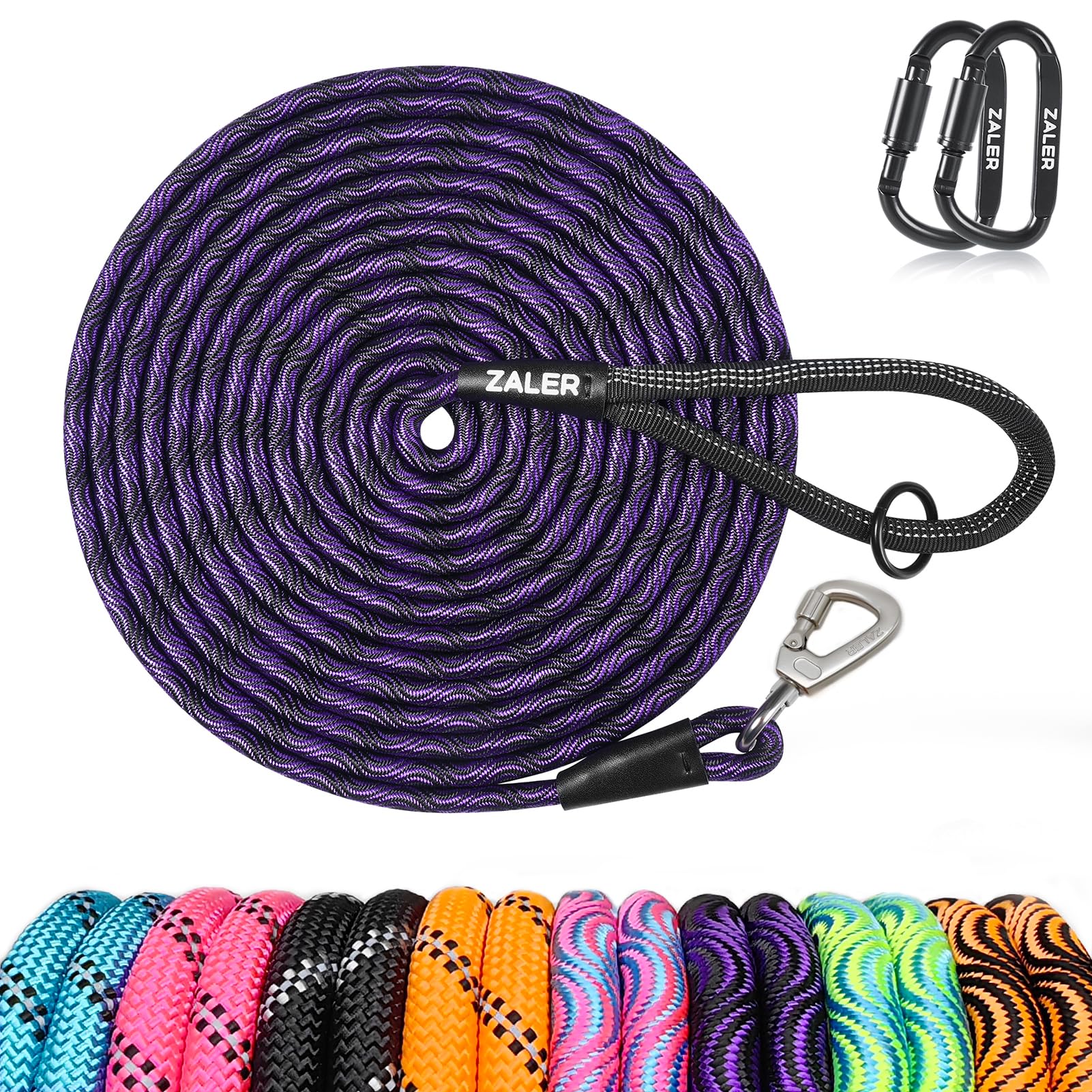 ZALER Long Dog Leash, 50 feet 30ft 20ft 15ft 10ft Dog Training Lead, Heavy Duty Check Cord Recall Leash for Dogs Training, Playing, Camping, or