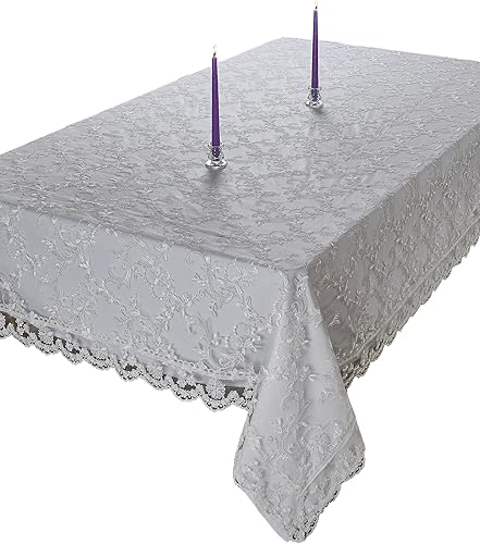 Violet Linen Royal Bridal - Manteles de encaje bordados de poliéster con patrón de damasco, 69.7 x 140.2in, color blanco