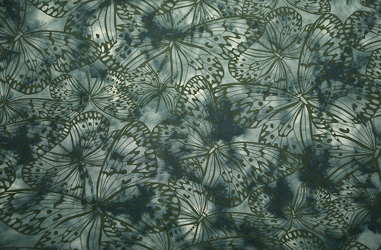 Bottle Green | 100% Cotton Indonesian Bali Batik Fabric Butterflies Printed Tie & Dyed Material Gradient Dip Dye Crafts Dressmaking Art Quilting Fabric Melody (1/2 Meter)