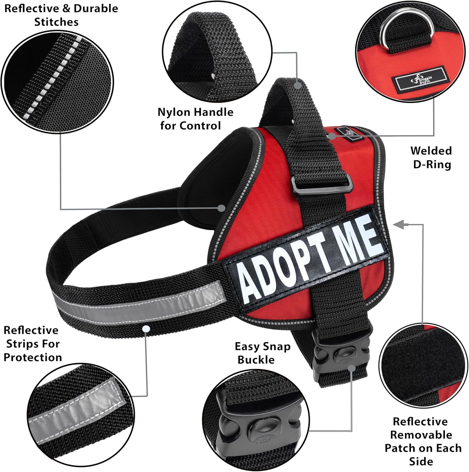Doggie Stylz Adopt ME Nylon Dog Vest Harness with 2 Reflective Removable Patches - Ideal Dog Harness for Small Dogs and Dog Harness for Large Dogs, Versatile Pet Safety Accessory