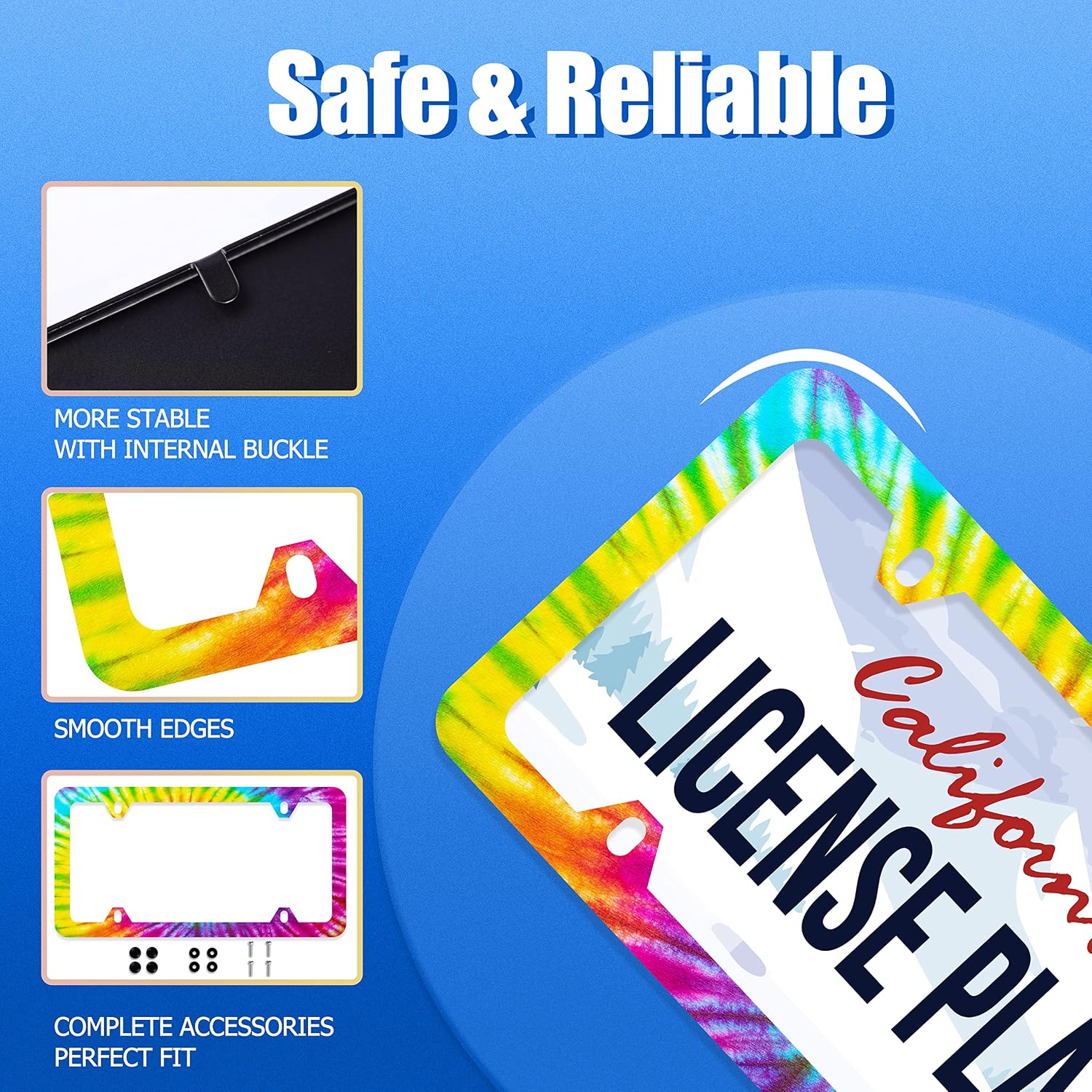2pcs Tie Dye License Plate Frame Stainless Steel Auto Accessory Bracket image 2