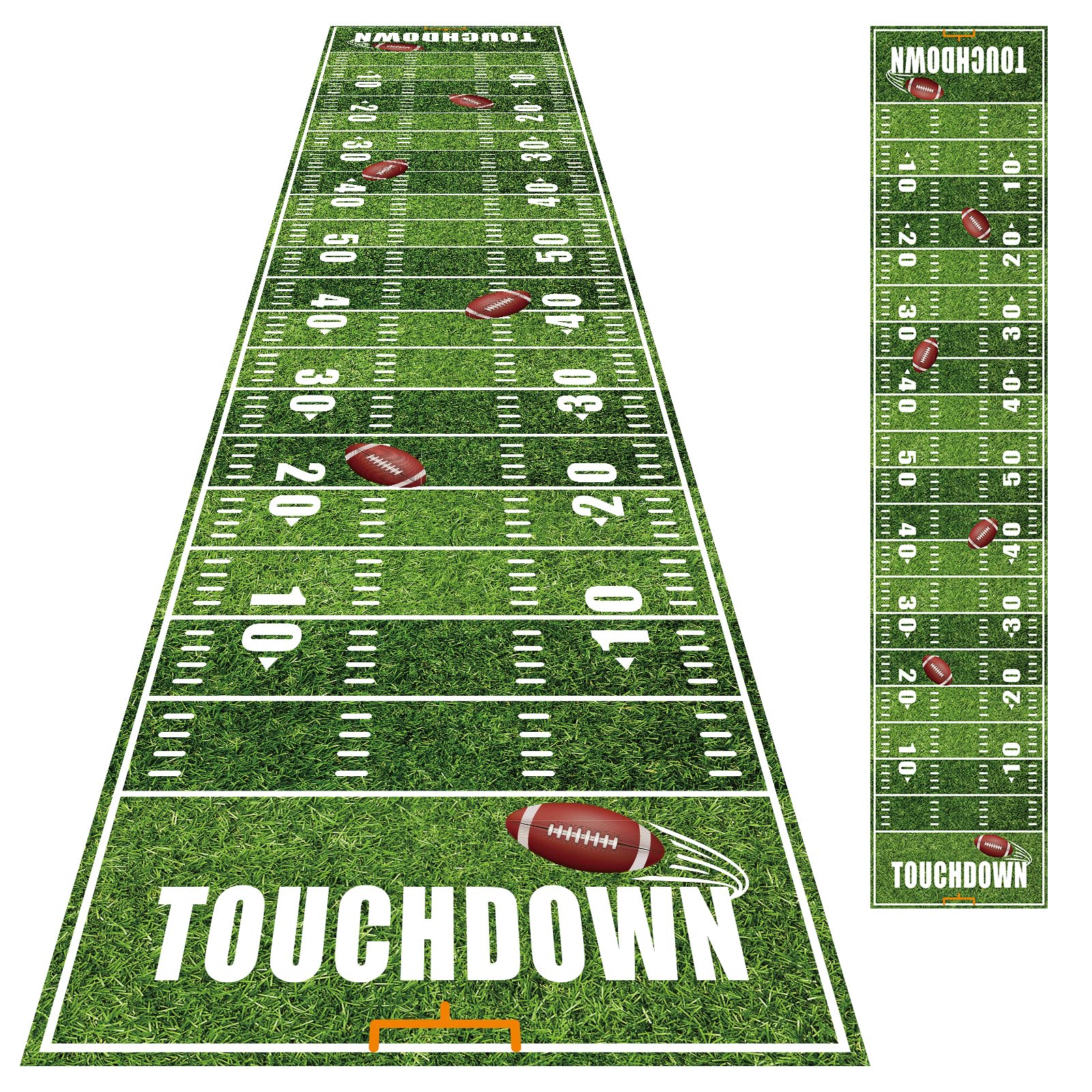 Fußball-Bodenläufer, 3 x 0,6 m, Fußball-Partyzubehör, Fußball-Party-Feldgangläufer, Fußball-Tischdecke, Touchdown-Bodenläufer für Spieltag, Party, Fußballfeld, Schild, Zubehör, 2 Packungen