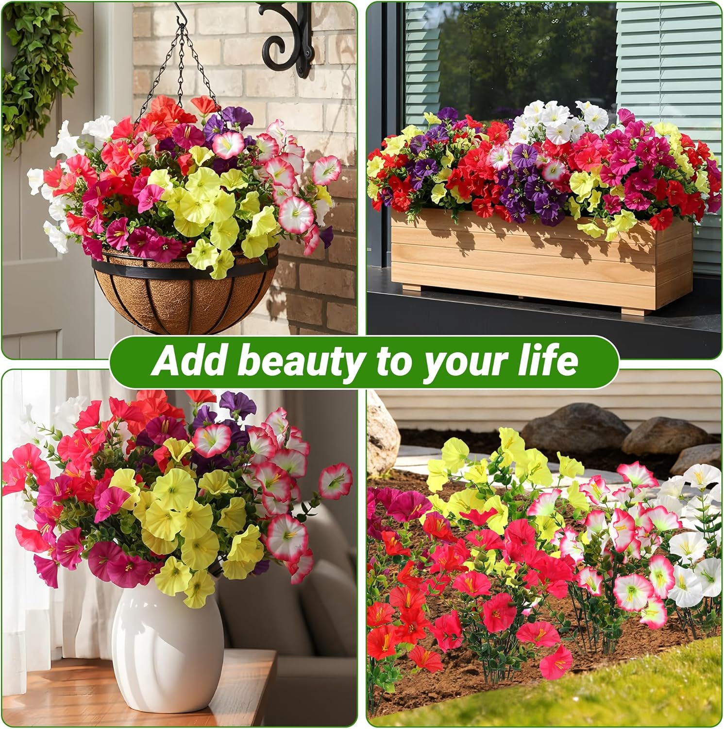 Artificial Flowers for Outdoors,Fake Flowers Faux Plants,Silk Flowers for Planter Garden Porch Window Box Outside Decoration,UV Resistant Fake Plants Spring Summer Home Indoor Decor-14 Bundles - Image 5