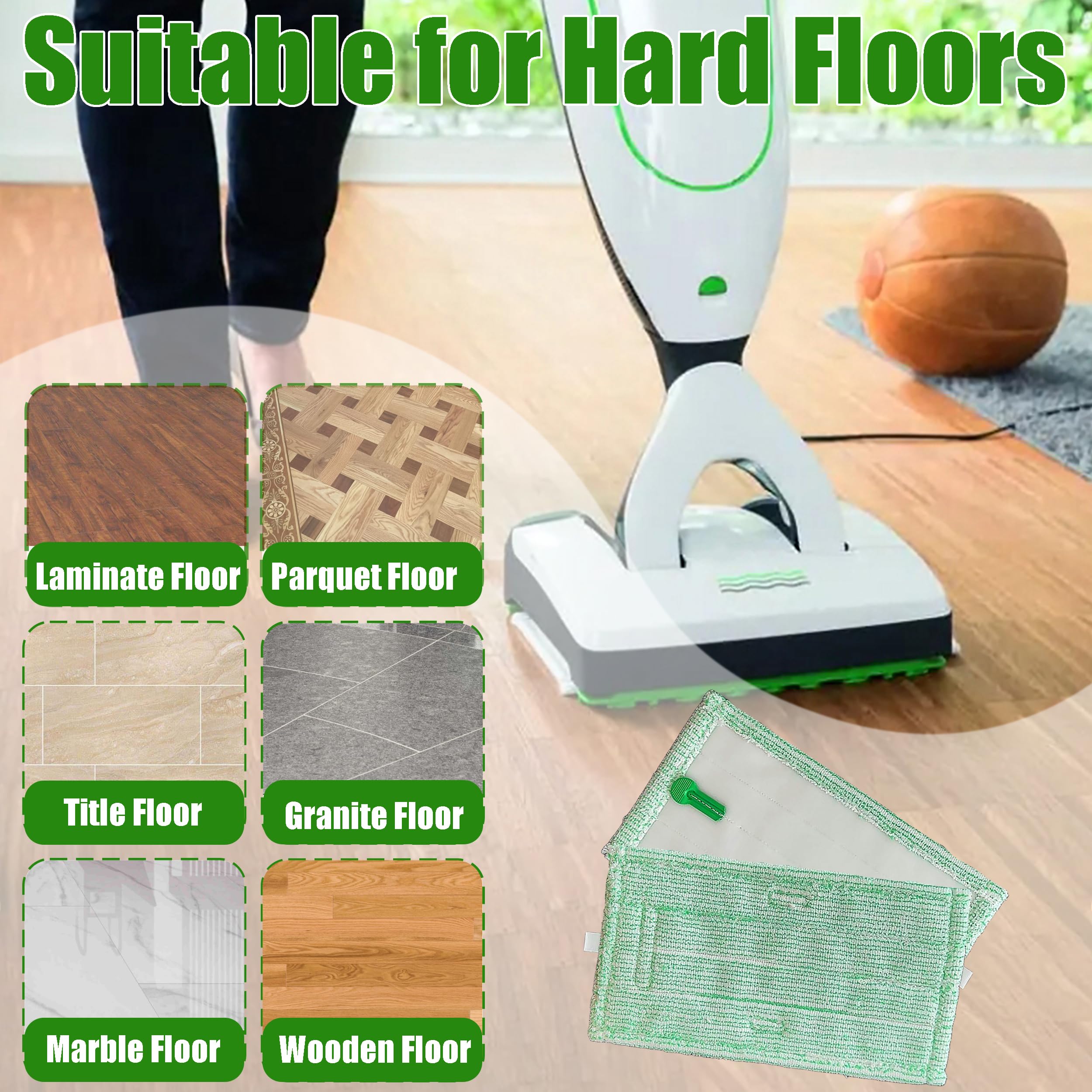 Panni Pulilava per Folletto SP600 SP600S Panno Lavapavimento in Microfibra Morbido adatto Parquet - Verde 6pcs