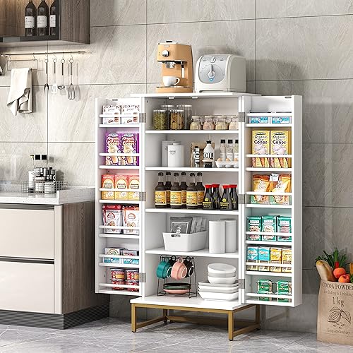 Miniatura 9 de Jehiatek Armario de almacenamiento de despensa de cocina de 51 pulgadas con puertas y estantes ajustables, armarios de despensa independientes,