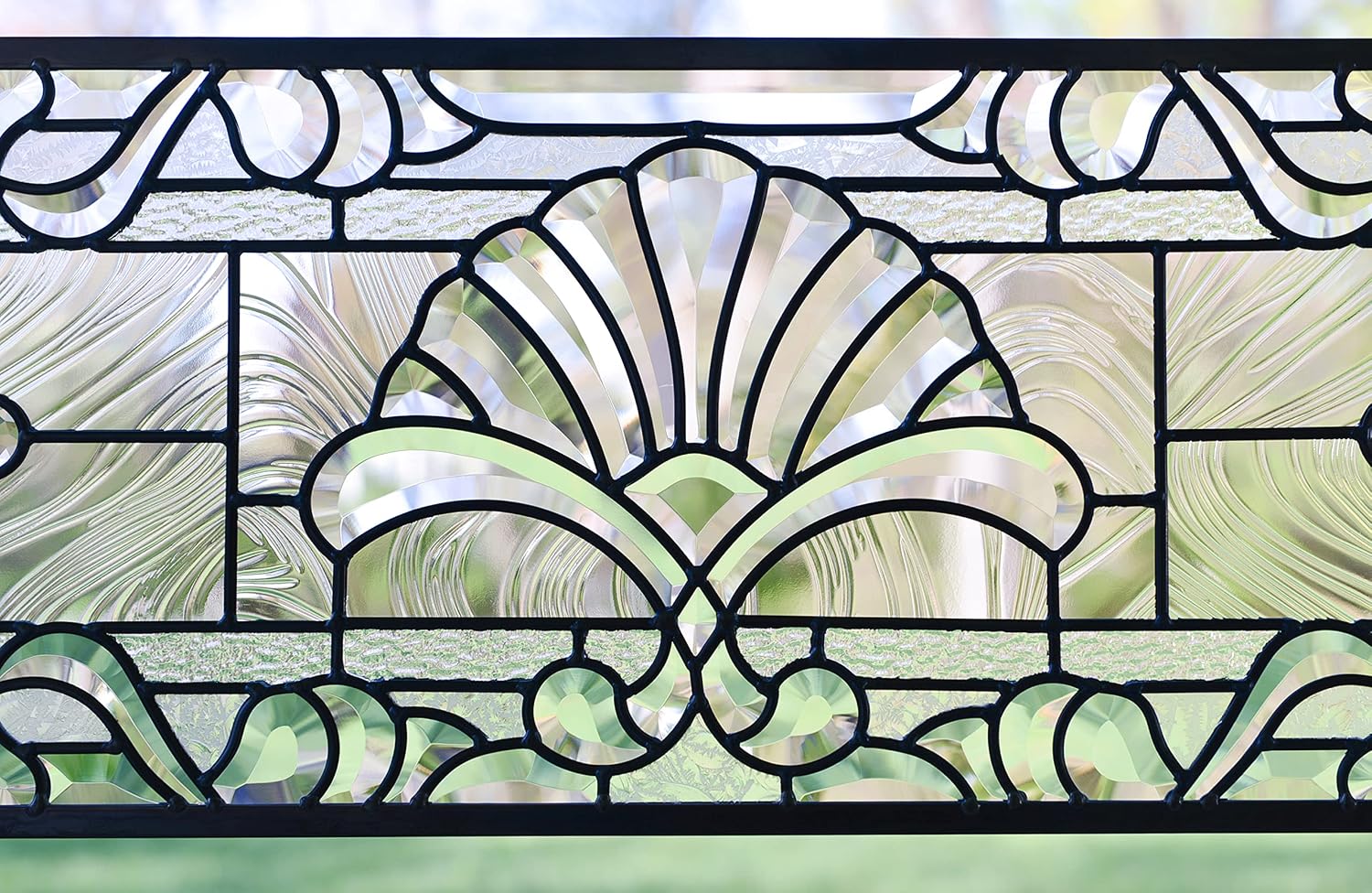36" x 12" Stunning Handcrafted Hanging All clear stained glass beveled window Panel