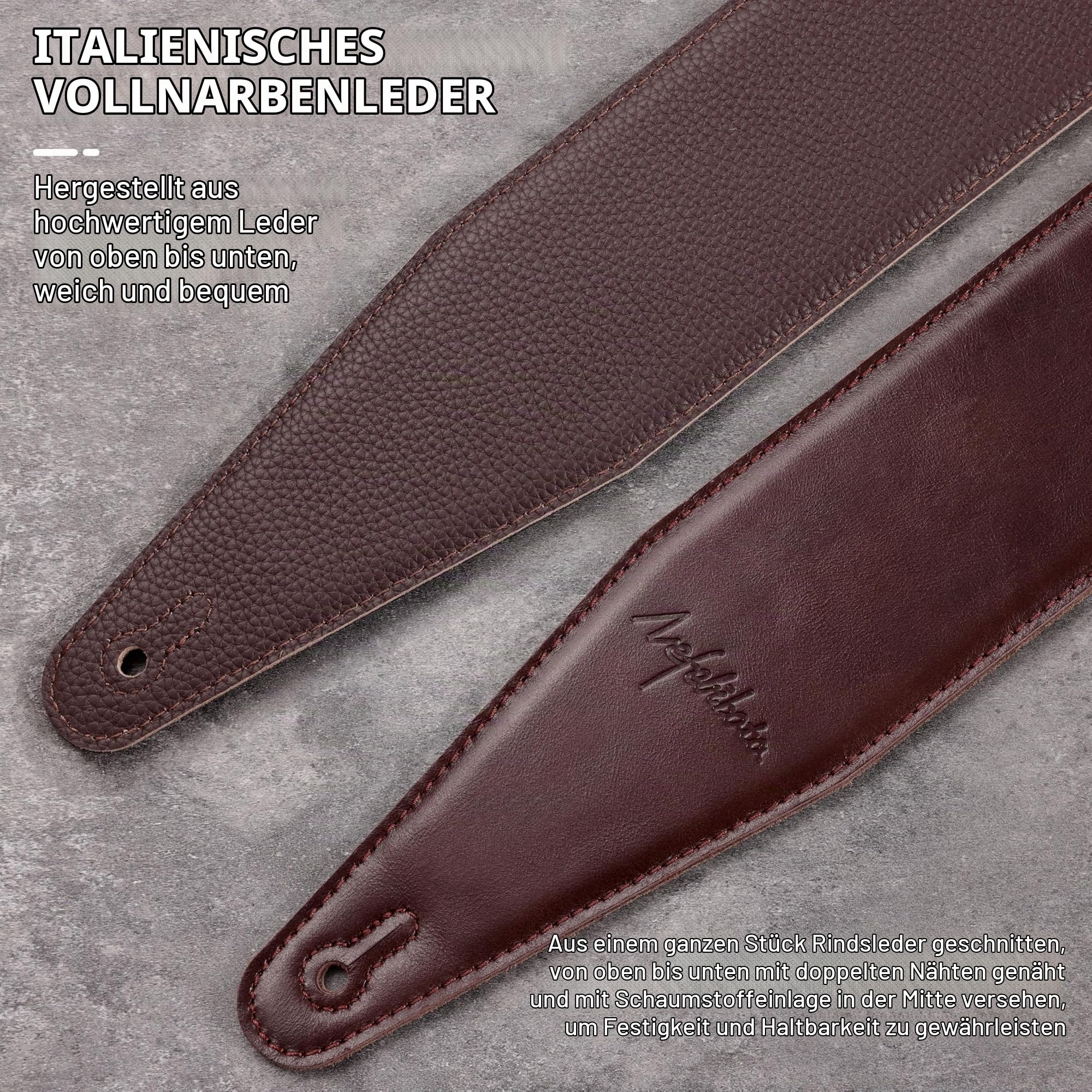 Nefelibata 3“ breiter Gitarrengurt, verstellbarer Gitarrengurt aus Vollnarbenleder mit Schaumstoffpolsterung für Bass-, E- und Akustikgitarren